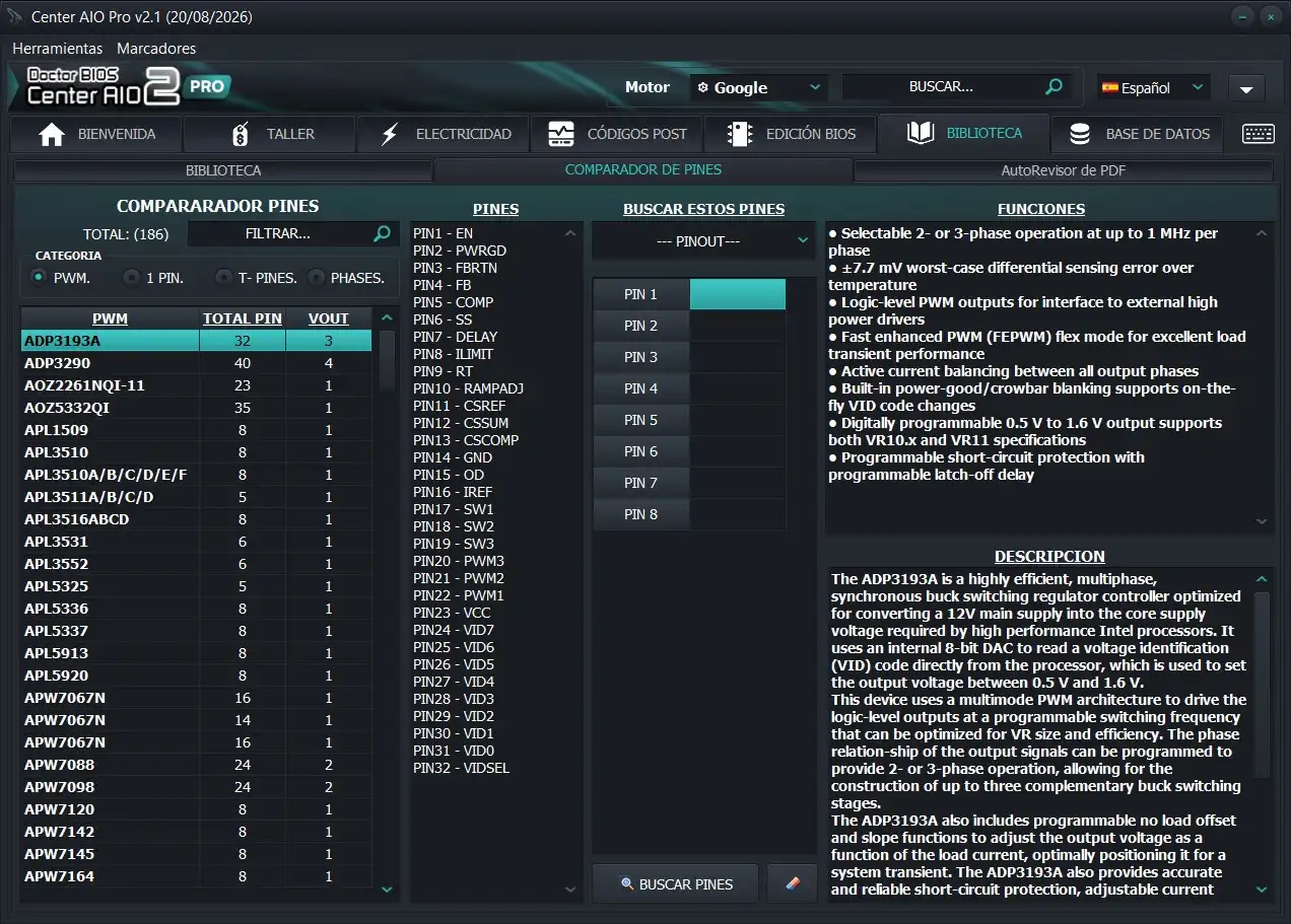 Comparador de pines, reastrea integrados segun su pinout.