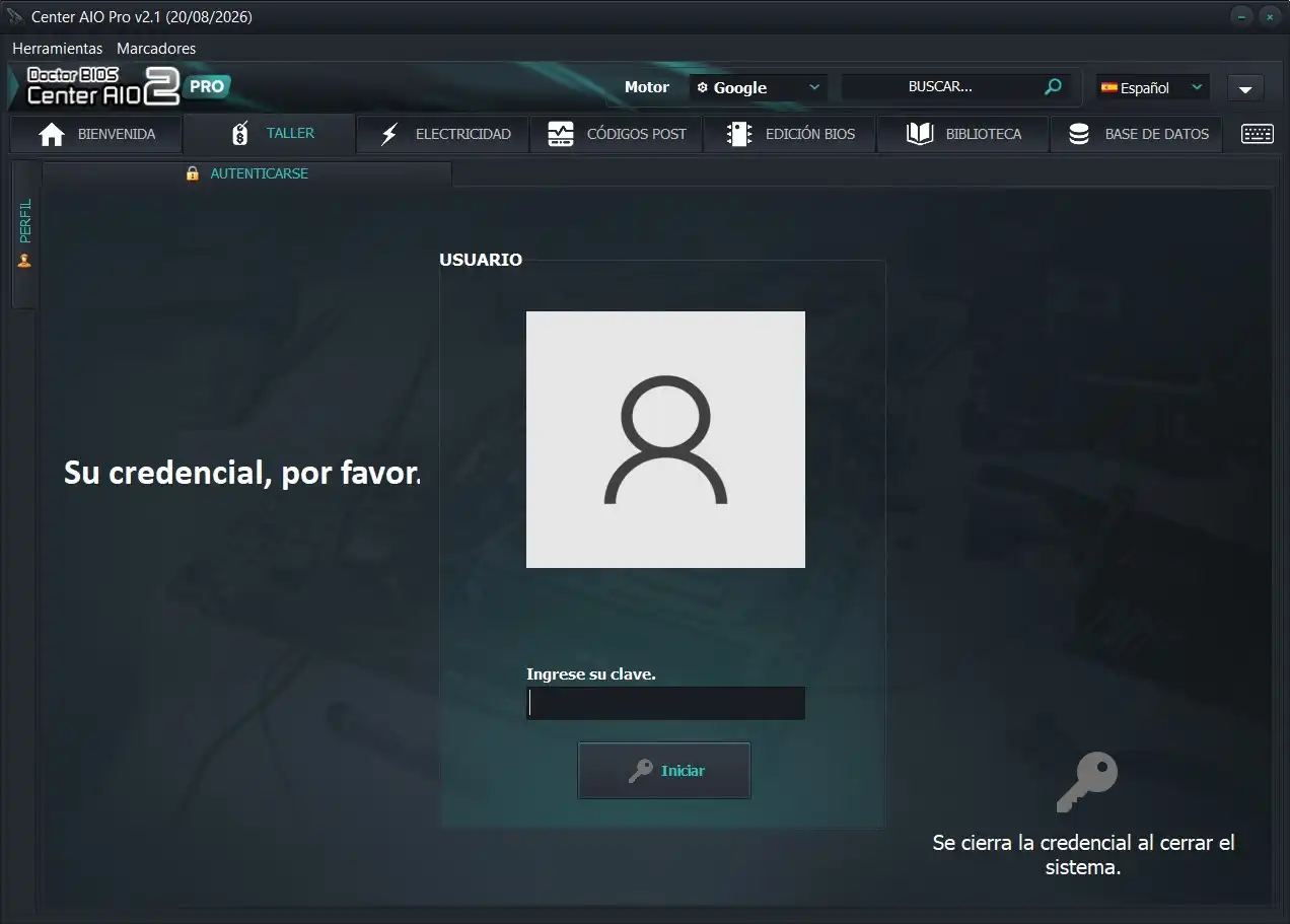 Login de usuario para acceder a la gestión de taller